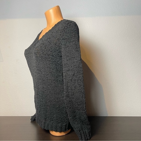Charter Club Black Cotton V-Neck Knit Sweater Size M (G12) - Picture 3 of 5